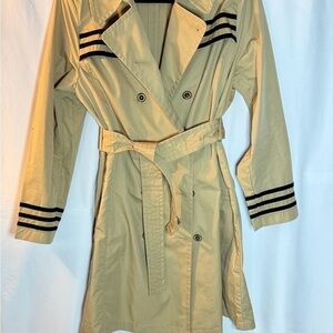 CAbi Tan Trench Coat with Navy Stripes NWOT